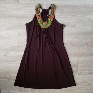 Brown orange green embroidered sequin boho dress festival summer vacation party